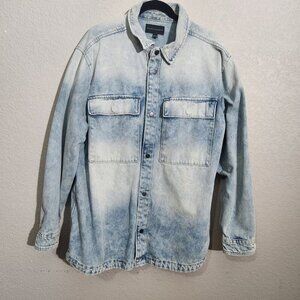 No Boundaries Acid Wash Denim Button-Up Shirt Y2K Long Sleeves Large
